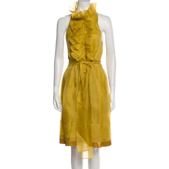 *SOLD**Robert Rodriguez Mustard Yellow Silk Ruffle Dress Size 6 - Picture 2 of 6